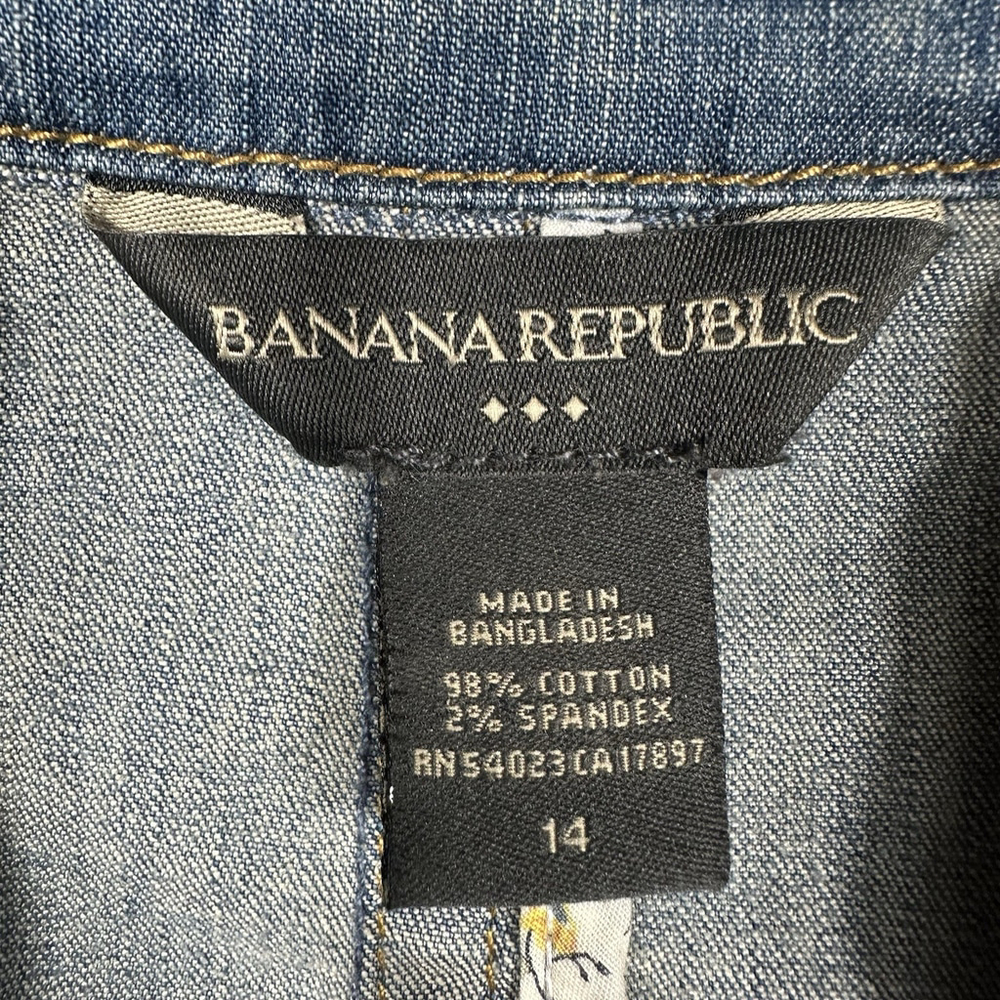Banana Republic Vintage Y2K SS0 2005 Tie Bow Denim Jacket Boho Hippie Size 14 - Picture 6 of 9